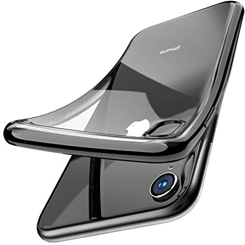 TOZO for iPhone XR 6.1 Inch (2018) Premium Clear Soft TPU Gel Transparent Flexible Cover for iPhone XR with [Space Black Plating Edge]