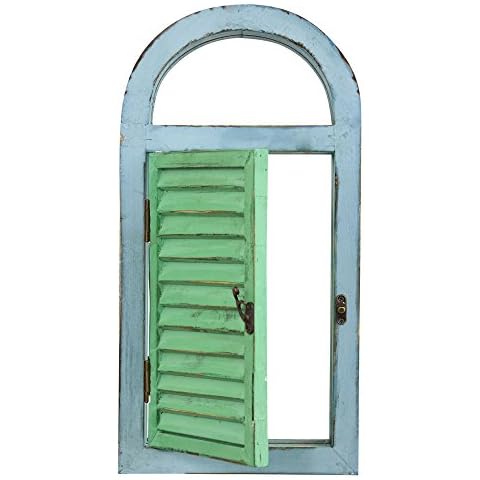 NearlyNatural 7024 Vintage Window Shutter & Mirror Wall Décor,Green,18.75'' x 3.5'' x 11'' Cover