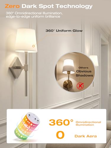 Image of CLOUDY BAY 10000mAh Battery Operated Wall Sconces,Up to 100 Hours with Rechargeable RGB Dimmable Magnetic Bulb,Cordless Wall Lighting Fixtures with Remote for Bedroom,Brushed Nickel,2 Pack-18inch