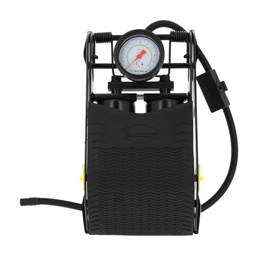MICHELIN 009505 Pompe à Pied Double Piston avec Manomètre Homologué, 7 Bars, Flexible 80 cm – Gonfleur Vélo, Moto, Auto, Ballon – Haute Pression,...
