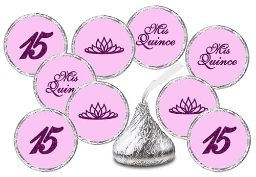 Autocollants de fête Quinceanera violets pour personnaliser vos cadeaux d'invités 15 ans