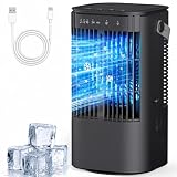 Portable Air Conditioners, 4-in-1 Mini Air Conditioner Evaporative Air Cooler, Portable AC with 1000ML Tank, 3 Speeds & 7-Color LED, Small Air Conditioner with Timer for Bedroom, Desktop, Home, Office