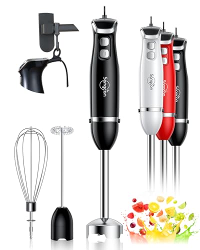 Sangcon Immersion Blender Handheld, 3-in-1 Hand Blender Electric, 400W Handheld Licuadora de mano, Stainless Steel Blade Stick Mixer with Whisk, Milk Frother Attachments - Black image 2
