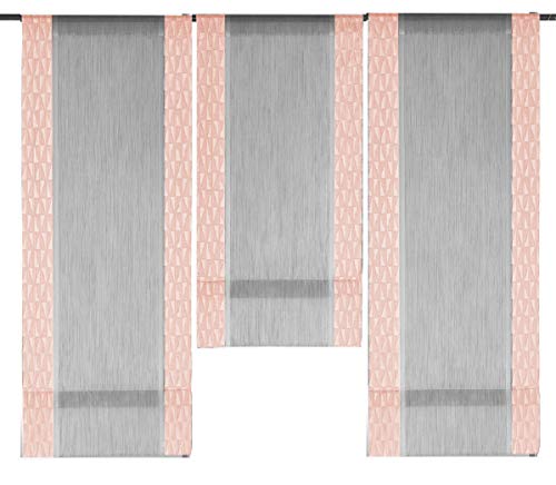 Design Mini Flächenvorhang Set grau Rose 2294-01 | 3 Teile | Scheibengardine Gesamtbreite 90cm (3x30cm) Höhe 80/60/80cm Cover