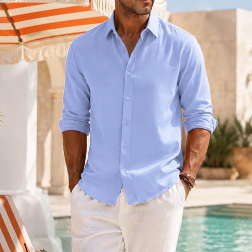 Men Long Sleeve Button Down Shirt Fall Dress Shirts Relaxed Fit Daily Top - image 2