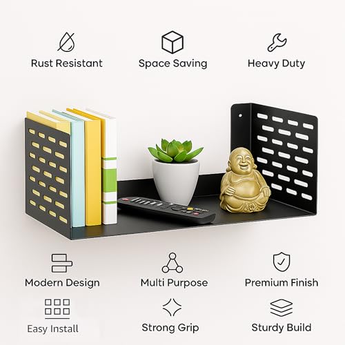 Image of Spillbox Metal Shelf|Storage Rack|Multipurpose Metal Rack|Floating Wall Shelves|Bathroom Shelves|CD /DVD Organizer|Heavy-Duty Storage|Bookshelf |Plant Stand|Lohe Ki Almari- U Shape Shelf(Medium,Black)