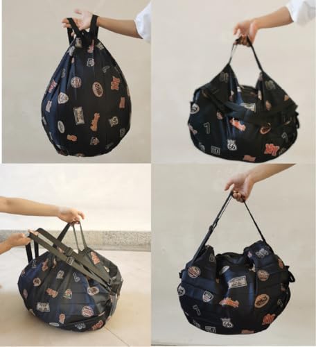 GIMIRO Multifunktionale Faltbare Tasche Reise Duffel Rucksack Handtasche Schultertasche Große Kapazität Einkaufstaschen Sport Fitness Taschen (Navy Blue Cartoon)