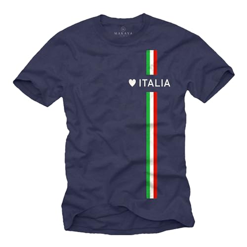 Makaya Tee Shirt Homme Italie Drapeau Italien Imprimé Love Italy T Shirt Italia Style Trikot Football Bleu L