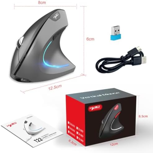 TukeSM Ergonomic Vertical Mouse 2.4G + BT5.1 Dual-Mode 2400dpi Adjustable, Silent Design (Gray Dual-Mode BT5.1 + 2.4G) - 1