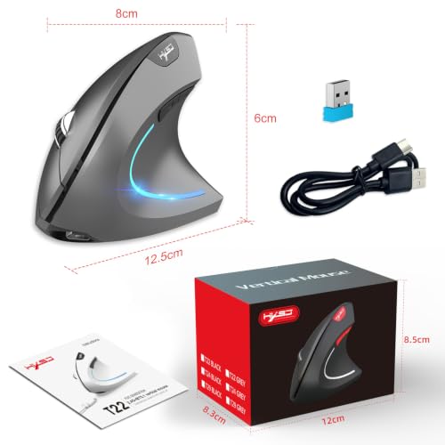 TukeSM Ergonomic Vertical Mouse 2.4G + BT5.1 Dual-Mode 2400dpi Adjustable, Silent Design (Gray Dual-Mode BT5.1 + 2.4G)