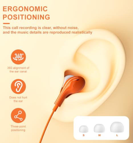 Wired Earbuds USB C for iPhone 17 Pro Max 15 16 iPad Air Pro 11/13 Orange