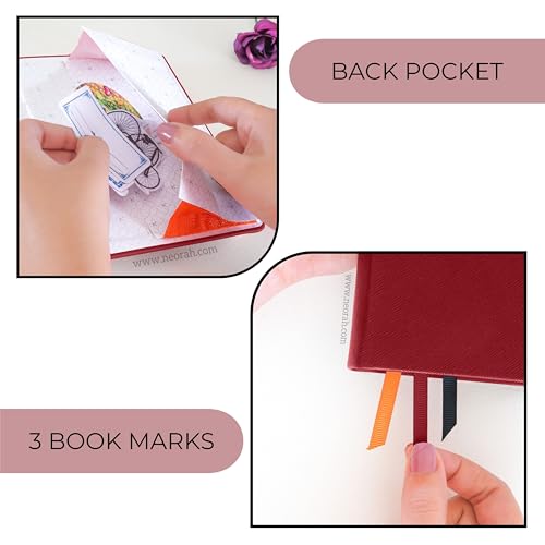 Image of NEORAH -B6 DOTTED | 368 Pages - 110 Gsm | PAGE A DAY JOURNAL (17.5 X 12.5 cm)-Hardcover Dot Grid Notebook |Back Pocket |3 Silk Book Mark - Completely HANDMADE for Journaling,writing - RED
