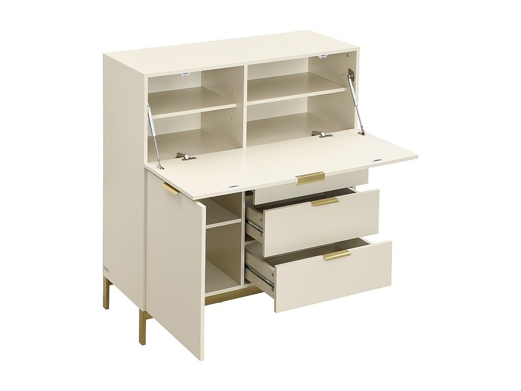 Vente-unique - Secrétaire avec 2 Porte et 3 tiroirs - MDF et métal - Beige - Erwin - avec Rangement
