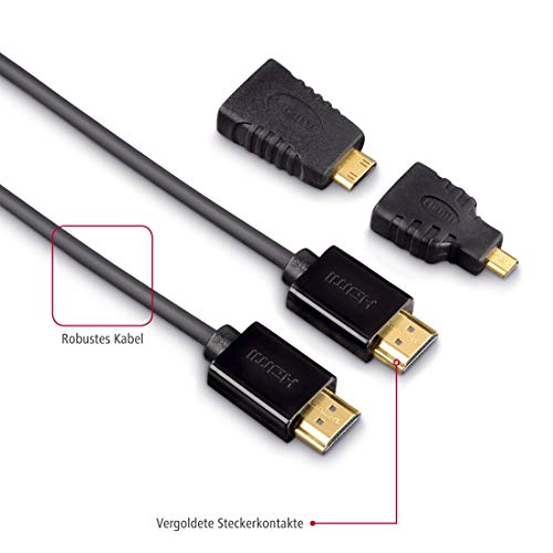 Hama High Speed HDMI-Kabel mit Ethernet (1,5m) inkl. 2X HDMI-Adapter schwarz