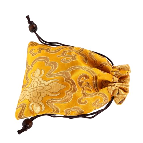 FUNOMOCYA 刺繍入りシルク巾着ポーチ 収納バッグ 小さなジュエリーバッグ サシェ 風 アジアン ドローストリング式 軽量 ポータブル お守り入れ 仏具 小物入れ