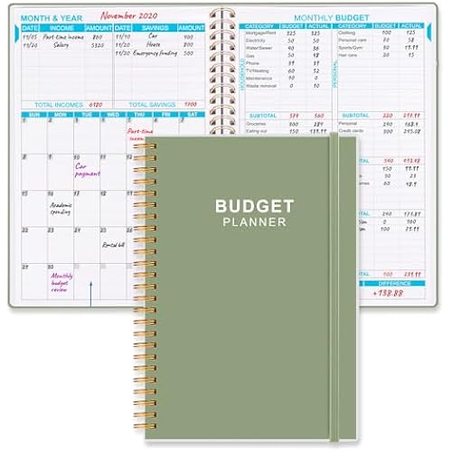 Budget Planner - Monthly Budget Book with Expense Tracker Notebook, Undated 12 Month Bill Organizer & Finance Planner to Manage Your Money, Account Book with Colorful Tabs, 5.8" x 8.5", Green