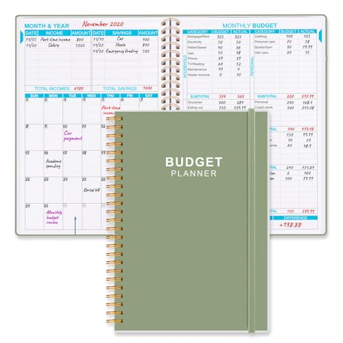 Budget Planner - Monthly Budget Book with Expense Tracker Notebook, Undated 12 Month Bill Organizer & Finance Planner to Manage Your Money, Account Book with Colorful Tabs, 5.8" x 8.5", Green