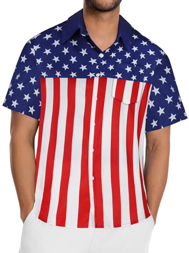 Image of Men Hawaiian Shirt Short Sleeve Summer Beach Button Down Shirts with Pocket