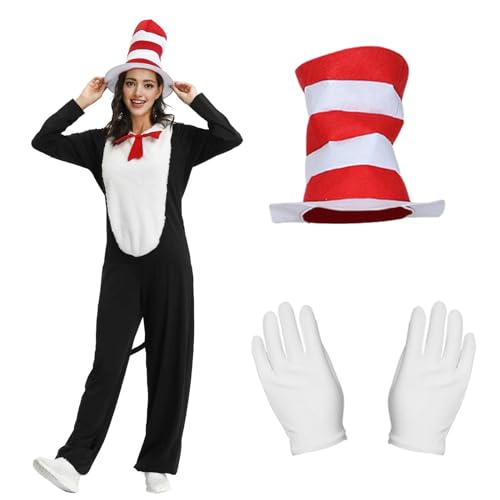 Maryparty Cat in the Hat Costume World Book Day Cat in The Hat Costume for Adults(XXL)