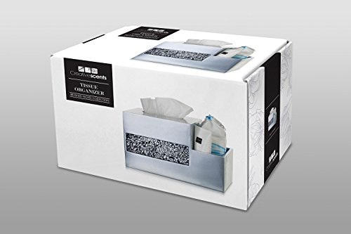 Image of Crackled Glass Tissue Box Cover Square Silver Decorative Multi-function Storage Organizer Caddy; Tissue Box Holder & Countertop Nightstand Bedside Table Organizer Makeup, Phone, Remote Control Holder