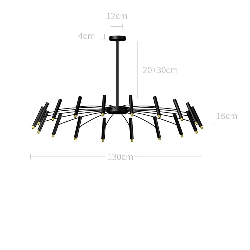 Lustre de plafond moderne 18 têtes noir à lumière chaude décorative
