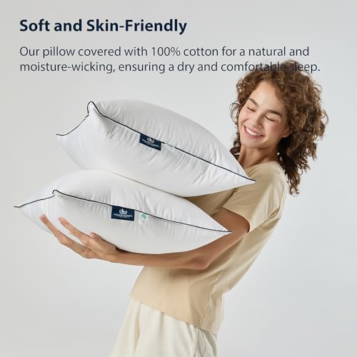 Pacific Coast Pillows Queen Size Set of 2, Goose Feather and Down Pillow for Sleeping, 3-Chamber Hotel Pillow for Side Sleepers and Back Sleepers