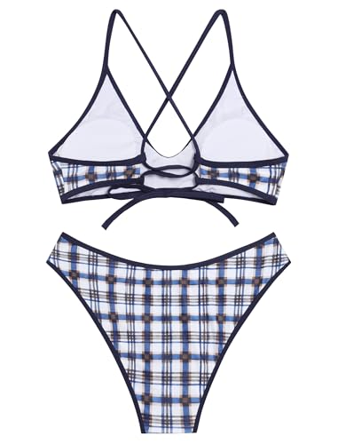 Image of ZAFUL Women's Tie Back Padded High Cut Bralette Bikini Set Two Piece Swimsuit