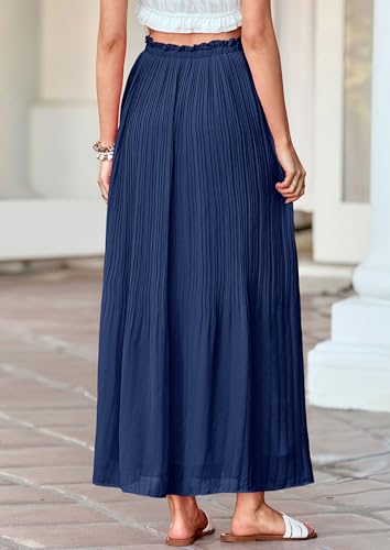 PRETTYGARDEN Pleated Midi Skirts for Women 2026 Flowy Summer Beach Vacation High Waisted Chiffon Boho A-Line Long Skirt(Dark Blue,XX-Large) — view 4