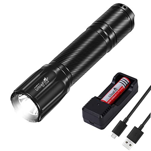 UltraFire UF-1104 Super Bright Single Mode1500 Lumen Mini Tactical LED Flashlight with Battery and Charger,IPX4 Waterproof EDC Handheld Torch for Camping and Emergency