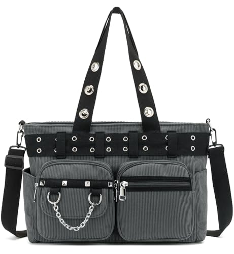 Image of Tote Bag for Women, Corduroy Gothic Purse Goth Bag with Zipper for College, Work, Travel, Gym