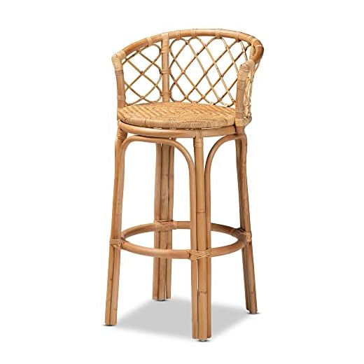 Baxton Studio Orchard Modern Bar Stool Natural Brown Rattan Bar Stool