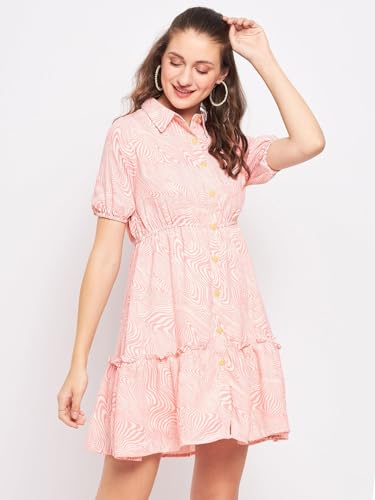 Image of Madame Printed Peach Dress for Women