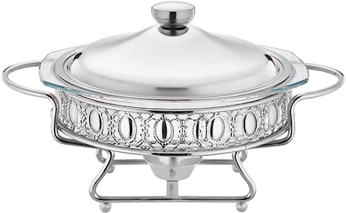WOTZOV Juego de bufé de Chef con Plato Caliente, Juegos de Calentadores de Acero Inoxidable para bufé y Catering, Mini Olla Caliente para Picnic al Aire Libre, hogar, Navidad，Silver