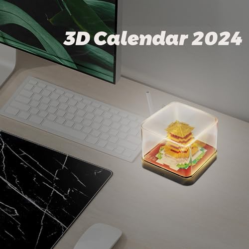 Calendrier 2024 avec LED et bloc-notes 3D sculpture chinoise