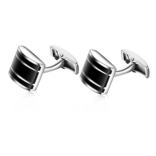 HONEY BEAR Rectangle Cufflinks for Mens Steel for Business Wedding Gift Black
