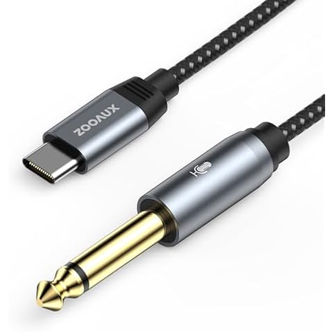 ZOOAUX USB C Guitar Cable,1/4 Inch TS Instrument Cord,USB C to 6.35mm Male Recording Jack Stereo Audio Interconnect Wire Line for Electric Guitar,Bass,Keyboard,Mixer,Amplifier,Amp,Speaker-3.3 Feet Cover