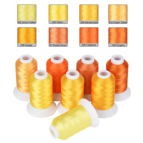 Image of Simthread 8 Shades 550Yds Each 40WT Polyester Embroidery Thread Yellow Set | 8-shade yellow set with 550Yds each offers smooth 40WT polyester thread for home and commercial embroidery machines.