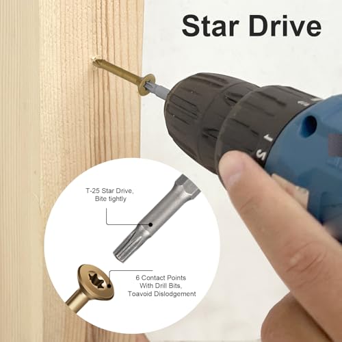 Image of Deck Screws 1-1 /2 Inch, Wood Screws #8x1-1 /2 inch, 140 Pcs Golden Brown | Rust Resistant Epoxy Coated, Outdoor Wood Screws, Torx Screws Exterior Fence Screws, T25 Star Bit Included 1 lbs