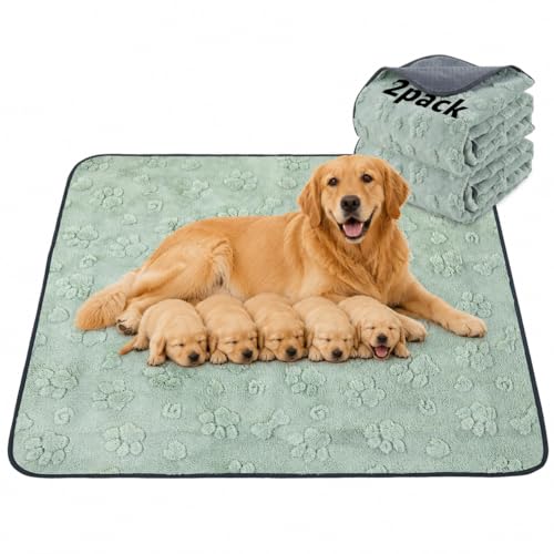 Image of LOOBANI 48 inchx48 inch Whelping Pads, Super Absorbent Reusable Pee Pads for Dogs, 2 Pack Leakproof & Waterproof Dog Playpen Mat, Washable Puppy Pads for Potty, Floor, Crate, Couch, Bed and Travel