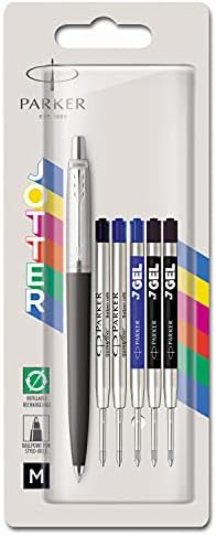 Parker Jotter Originals Ballpoint Pen | Classic Black Finish | Medium Point | 2 Ballpoint & 3 Gel Refills | Blue & Black Ink | 6 Count