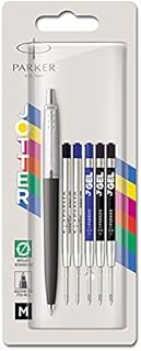 Parker Jotter Originals Ballpoint Pen | Classic Black Finish | Medium Point | 2 Ballpoint & 3 Gel Refills | Blue & Black Ink | 6 Count