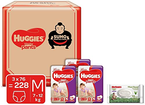 Image of Huggies Wonder Pants Diapers Sumo Pack, Extra Large (168 Count) & Huggies Baby Wipes - Cucumber & Aloe (72 Count)