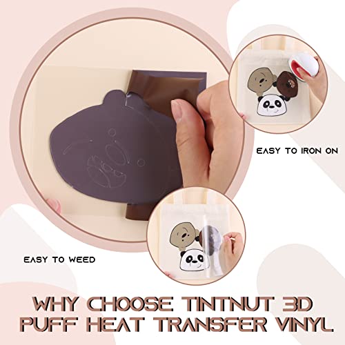 Miniatura 5 de Tintnut Transferencia De Calor De Vinilo De 10 Pulgadas X 6 Pies 3d Brown Derby Puff Htv Roll Heat Transfer Vinilo Foaming Colorful Puffy Iron On Vinilo Para Camisetas