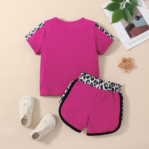Image of FOCUTEBB Toddler Girl Clothes Summer Outfits Cute Baby Short Sleeve T-shirt Shorts Leopard Camo Printed 18 Months to 6 Years