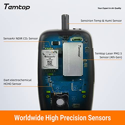 Temtop Air Quality Monitor Carbon Dioxide Pm2.5 Pm10 Formaldehyde Temperature And Humidity Tester Indoor Outdoor Air Pollution Detector W/Audio Alarm Easy Calibration (M2000) #TOP2