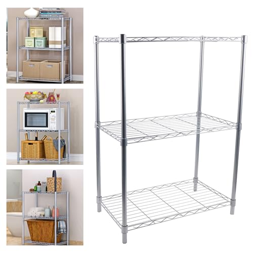 HauTour Mesa de cocina de acero inoxidable, 56 x 35 x 80 cm, mesa de cocina de acero inoxidable, estante de carga pesada, mesa de trabajo con 3 estantes, estante para gastronomía, 50 kg para despensas