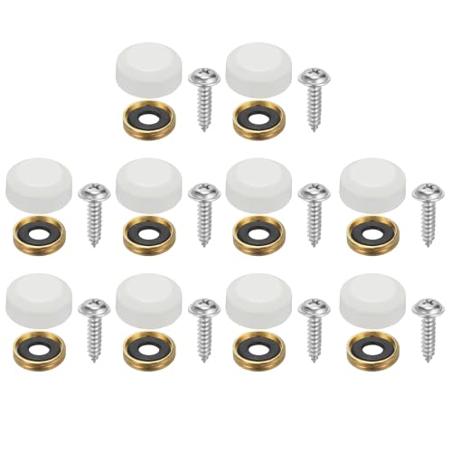 sourcing map 10Pcs Decorative Mirror Screws with Caps, 14mm Alloy Fixing Screw Covers, Mirror Screws Fasteners for Furniture, Crafts, Advertising Hardware, White