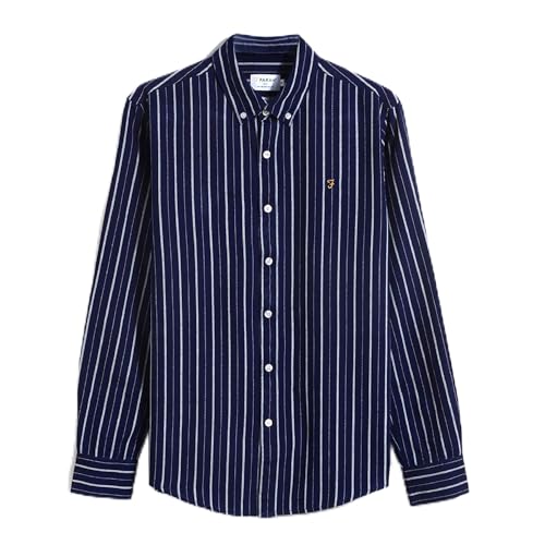 Farah Brewer Chemise Oxford en Coton Coupe ajustée, Indigo Moyen, XL Homme