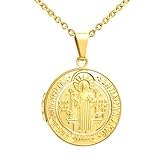 MicLee Damen Kette Bild Foto Jesus Kreuz Rund Medaillon zum öffnen mit Kette Photo Bilder Amulett Edelstahl Anhänger Halskette mit Geschenkbox Grußkarte Super Geschenk für Mutter Tochter