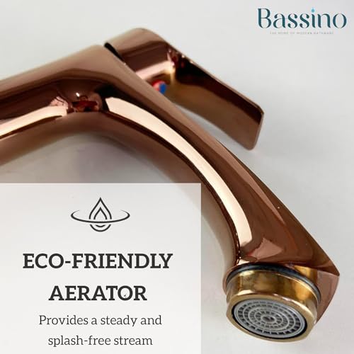 Image of BASSINO 12 Inch Brass Table Top Wash Basin Tap /Stylish Extended Tall Body Pillar Cock /Faucet for Smooth Operation /Long Pillar Cock(Rose Gold)